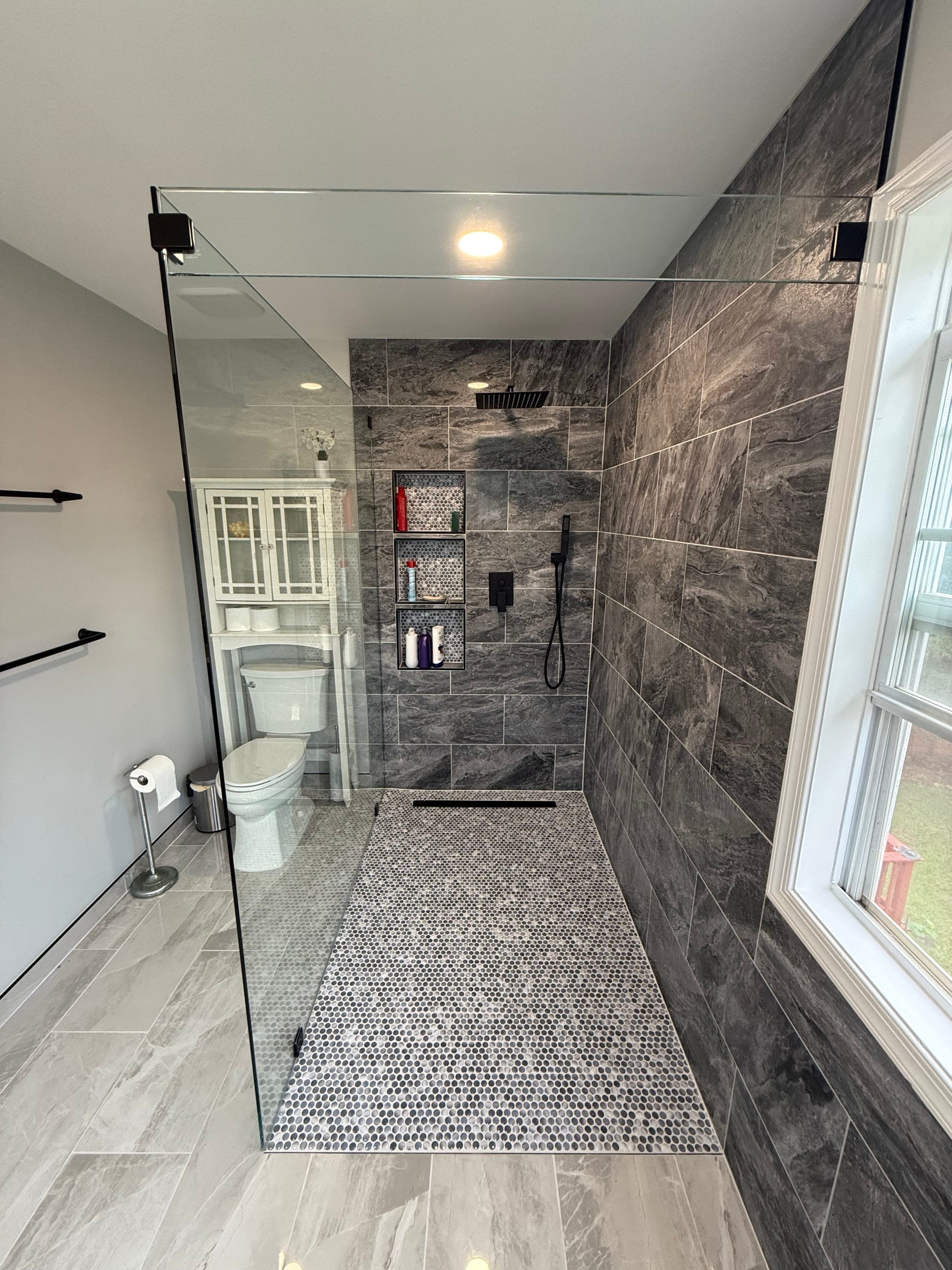 Curbless Shower, Slate Walk-In, Northern Virginia — finished work, photo 1