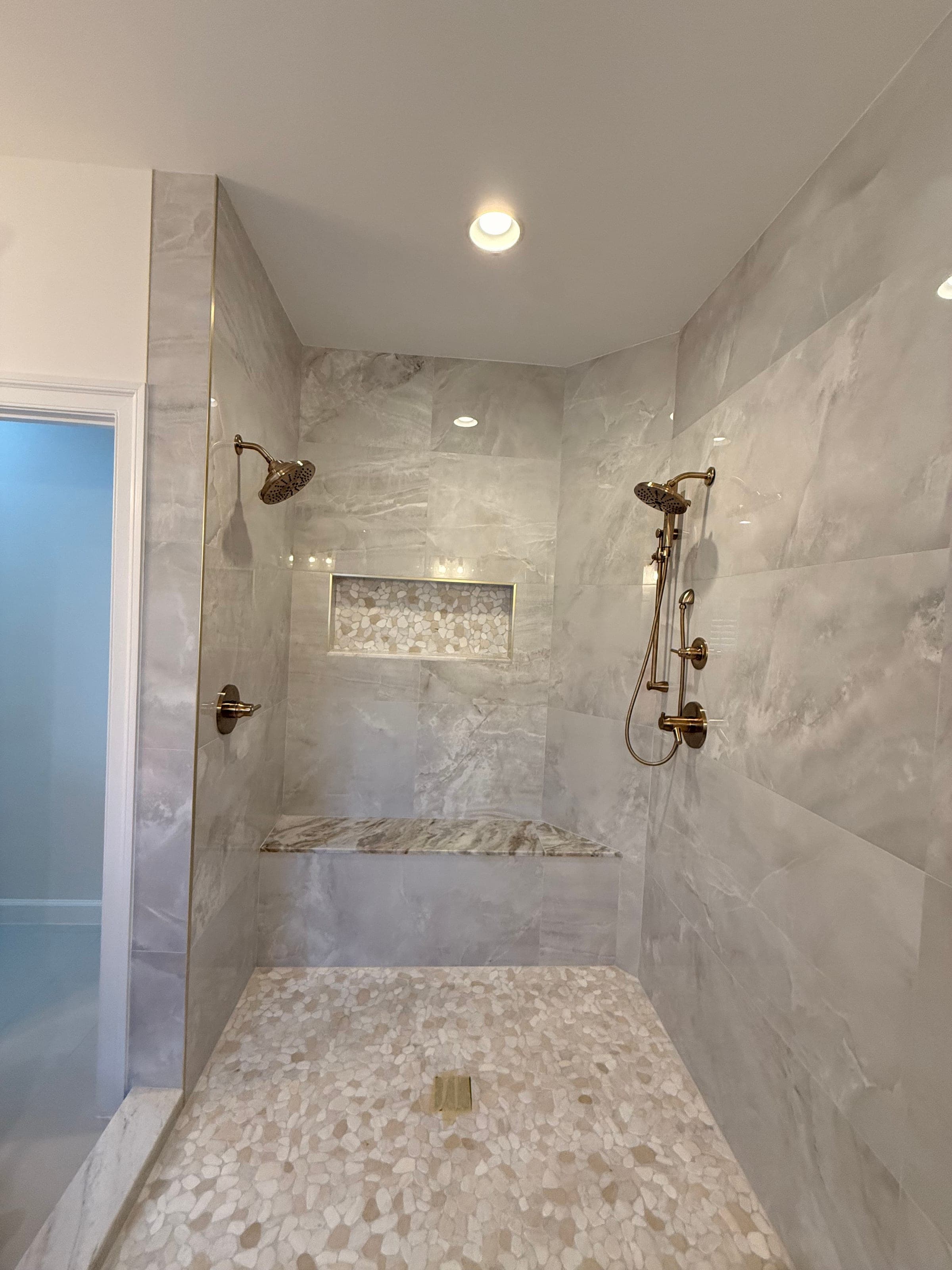 Master Bath, Pebble-Floor Double Shower, Northern Virginia — finished work, photo 3