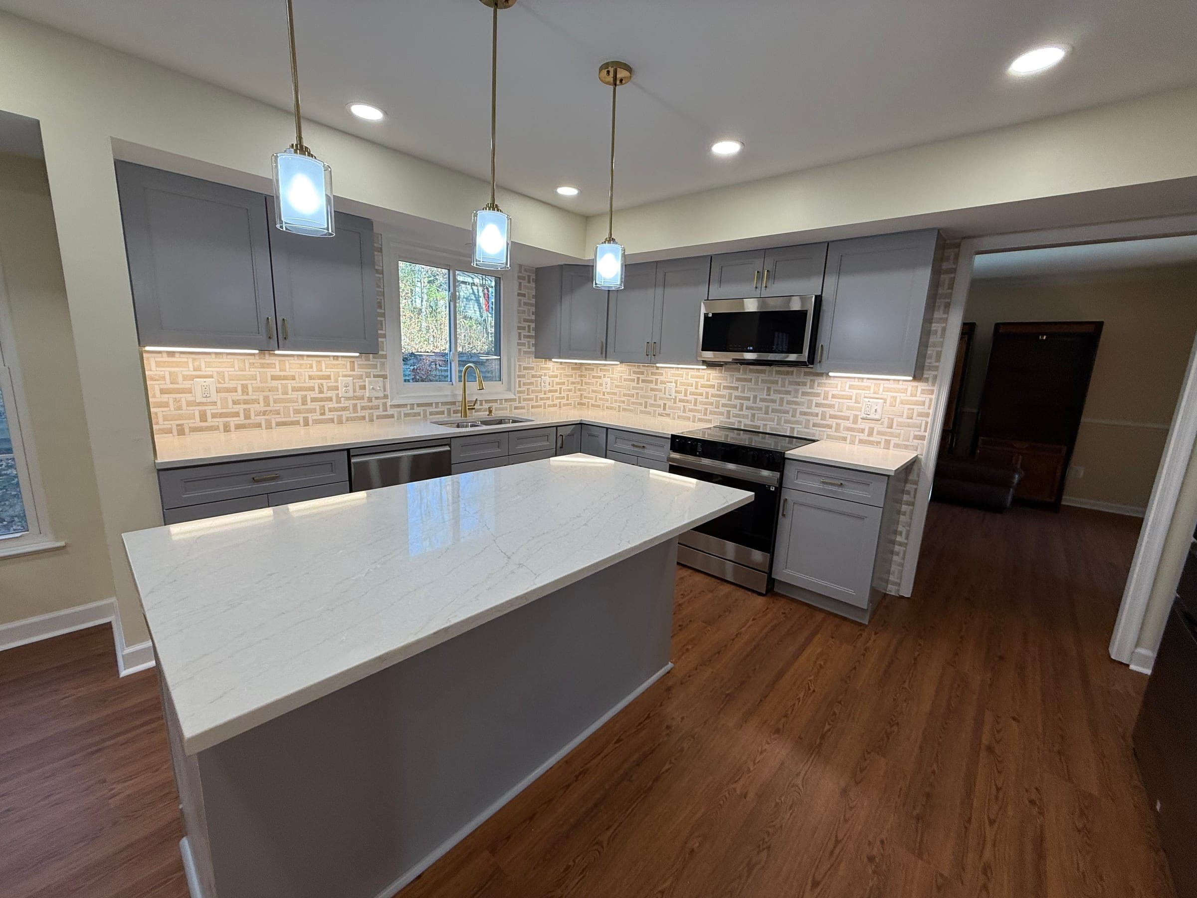 Gray Kitchen, Basketweave & Brass, Northern Virginia — finished work, photo 1