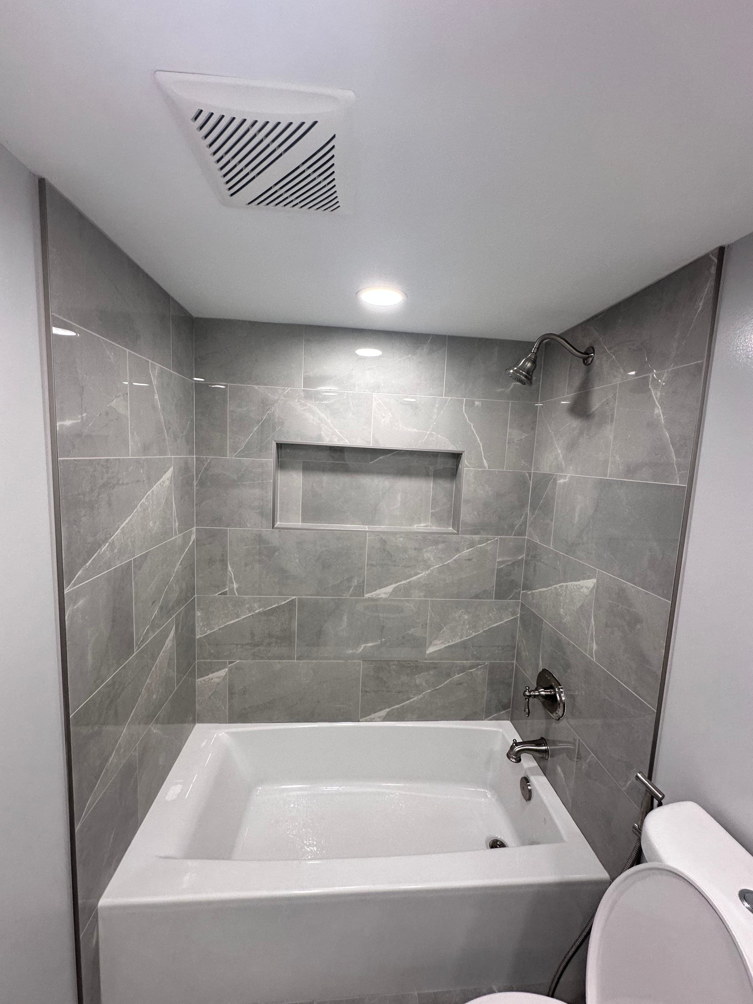 Basement Guest Bath, Navy & Brass, Northern Virginia — finished work, photo 4