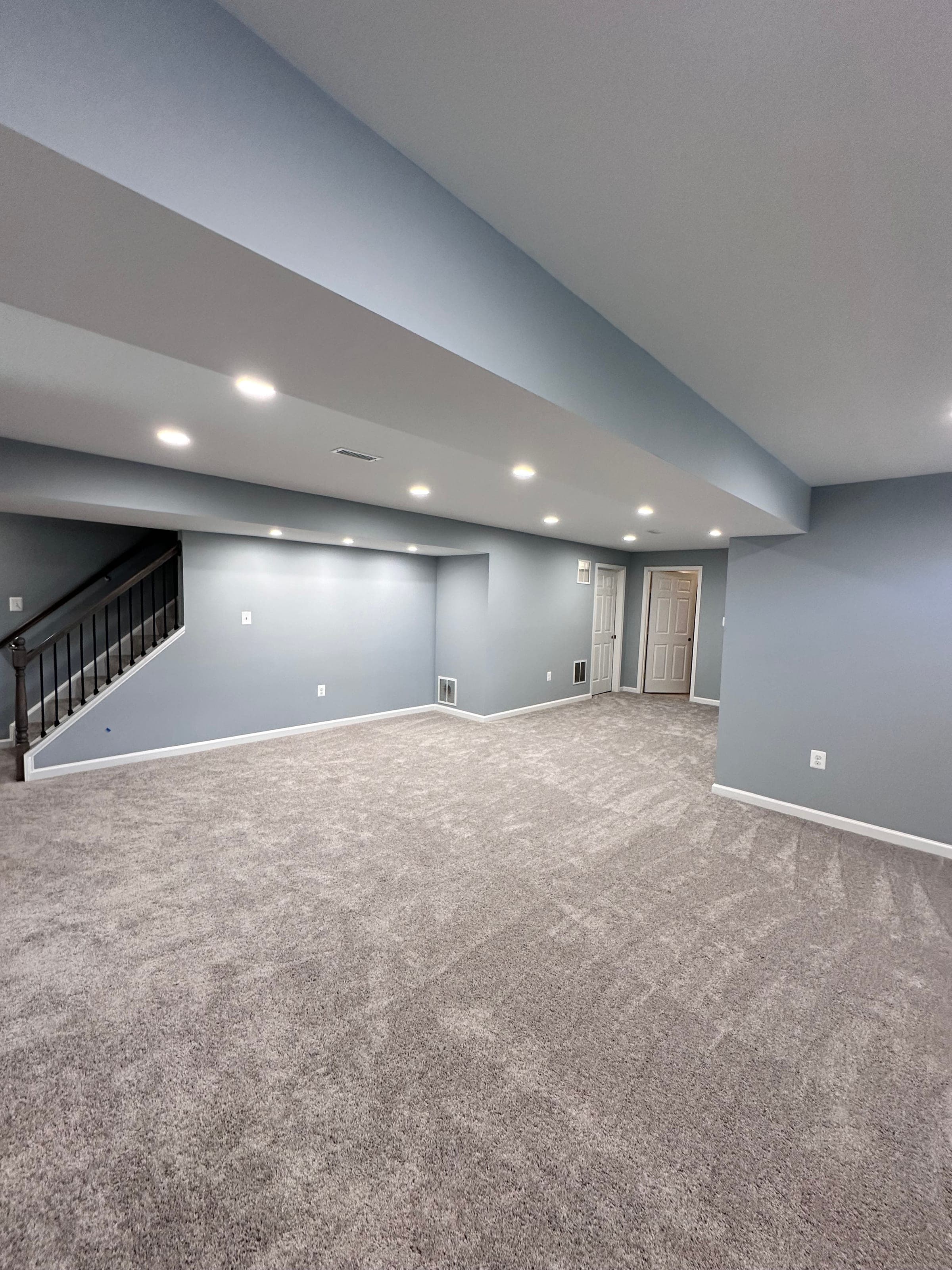 Rec-Room Basement, Oak & Iron Stair, Northern Virginia — finished work, photo 1