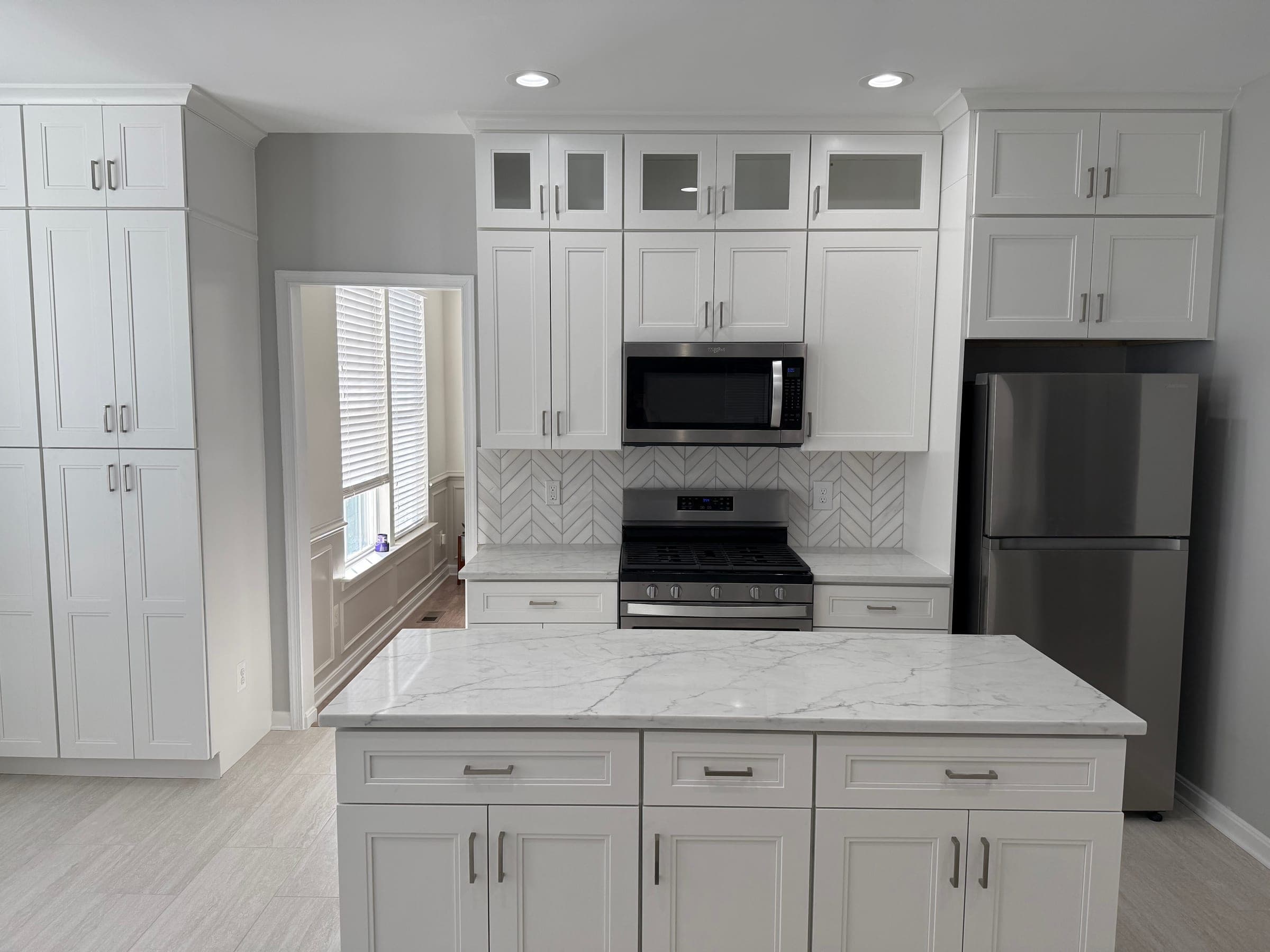 White Kitchen, Chevron Backsplash, Northern Virginia — finished work, photo 1