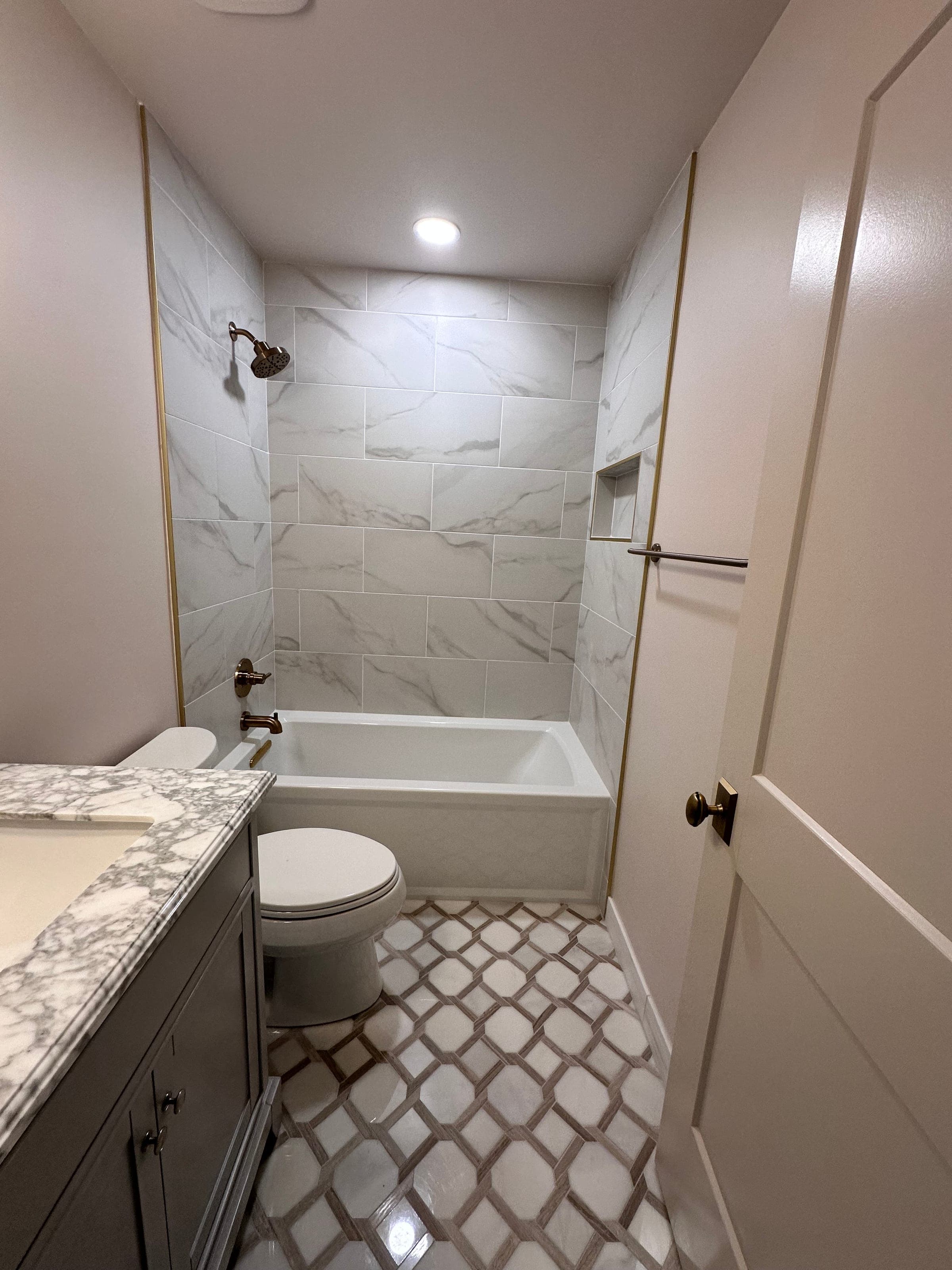 Hall Bath, Brass & Lattice Tile, Northern Virginia — finished work, photo 4